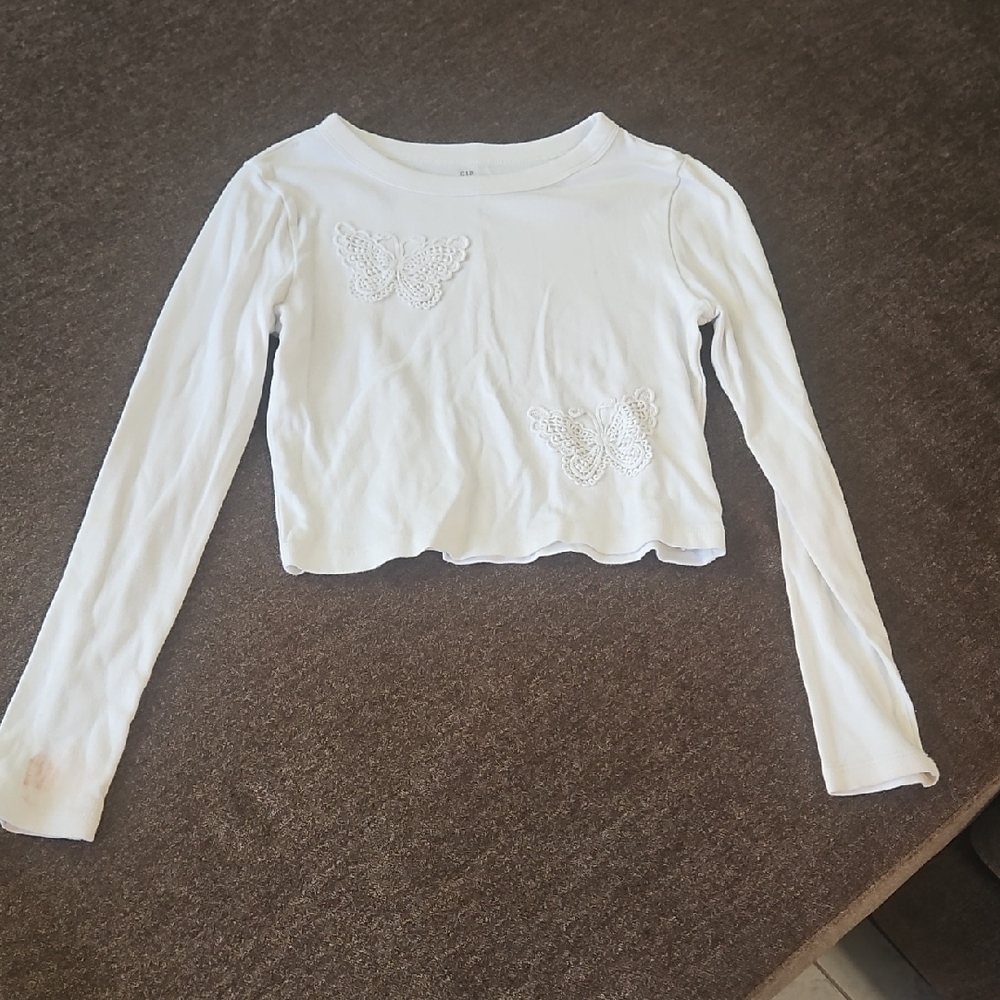 Gap Kids White Long Sleeve Kids Top with Butterfly Design